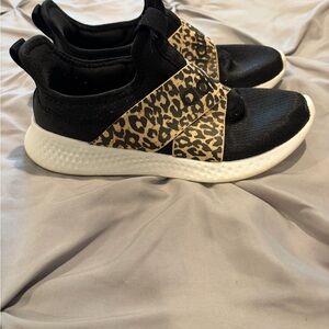 Adidas Black and Leopard Print Slip-On Sneakers